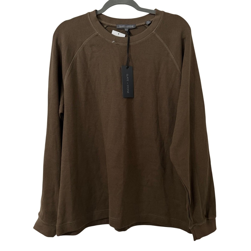 Slate & Stone Mens Brown Waffle Knit Cotton Raglan Crewneck Pullover Sweater L